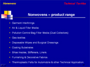 Nonwovens � product range