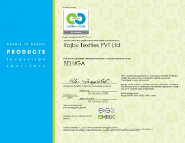 The first Platinum Cradle to Cradle Certificate awarded to Rajby Textiles.