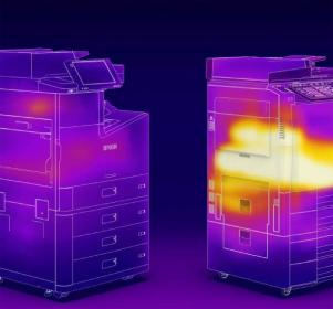 Wärmebild eines Laserdruckers [rechts] im Vergleich zu einem Inkjetdrucker [links]